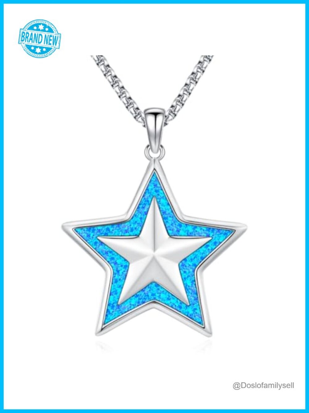 Sterling Silver Pentacle Star Necklace Opal Pendant 22in